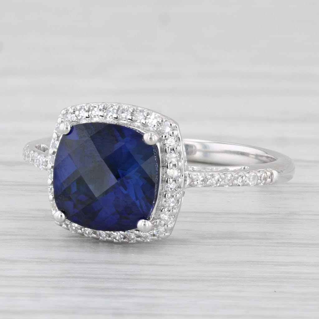 Light Gray Lab Created Sapphire Diamond Halo Ring 14k White Gold Size 7 Engagement