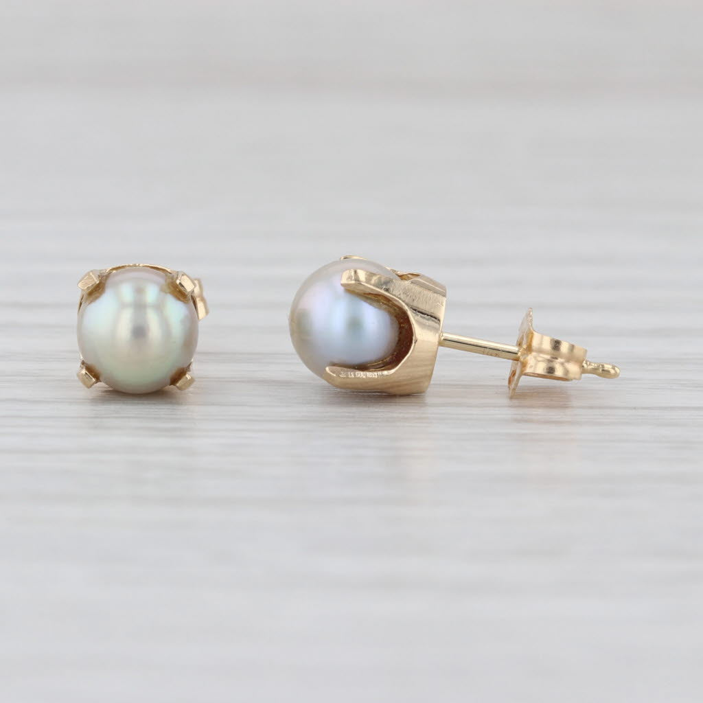Silver Gray Cultured Saltwater Pearl Stud Earrings 14k Gold Solitaire Studs