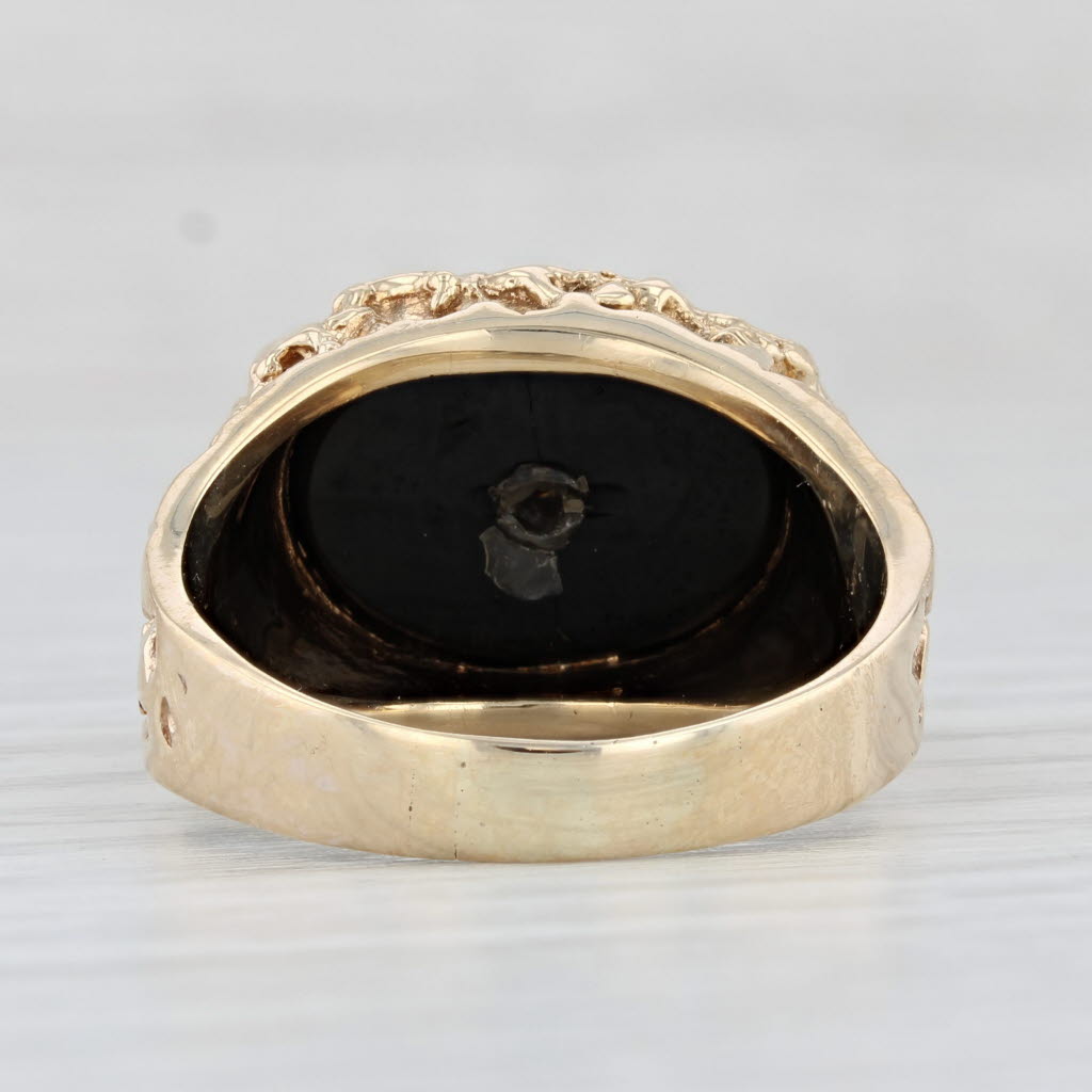 Light Gray Vintage Onyx Diamond Men's Ring 10k Yellow Gold Nugget Size 11.5 Signet