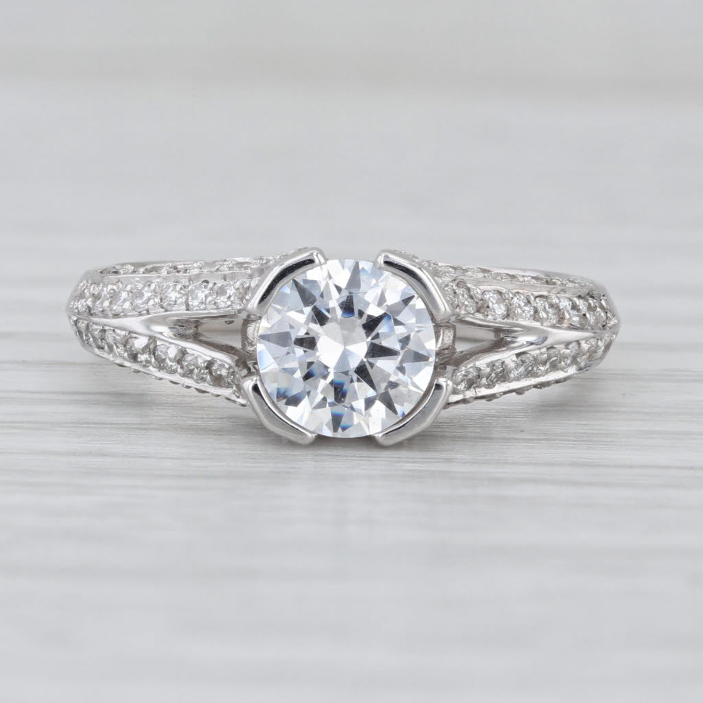 Diamond Semi Mount Ring 18k White Gold Size 6.75 Holds Round Solitaire
