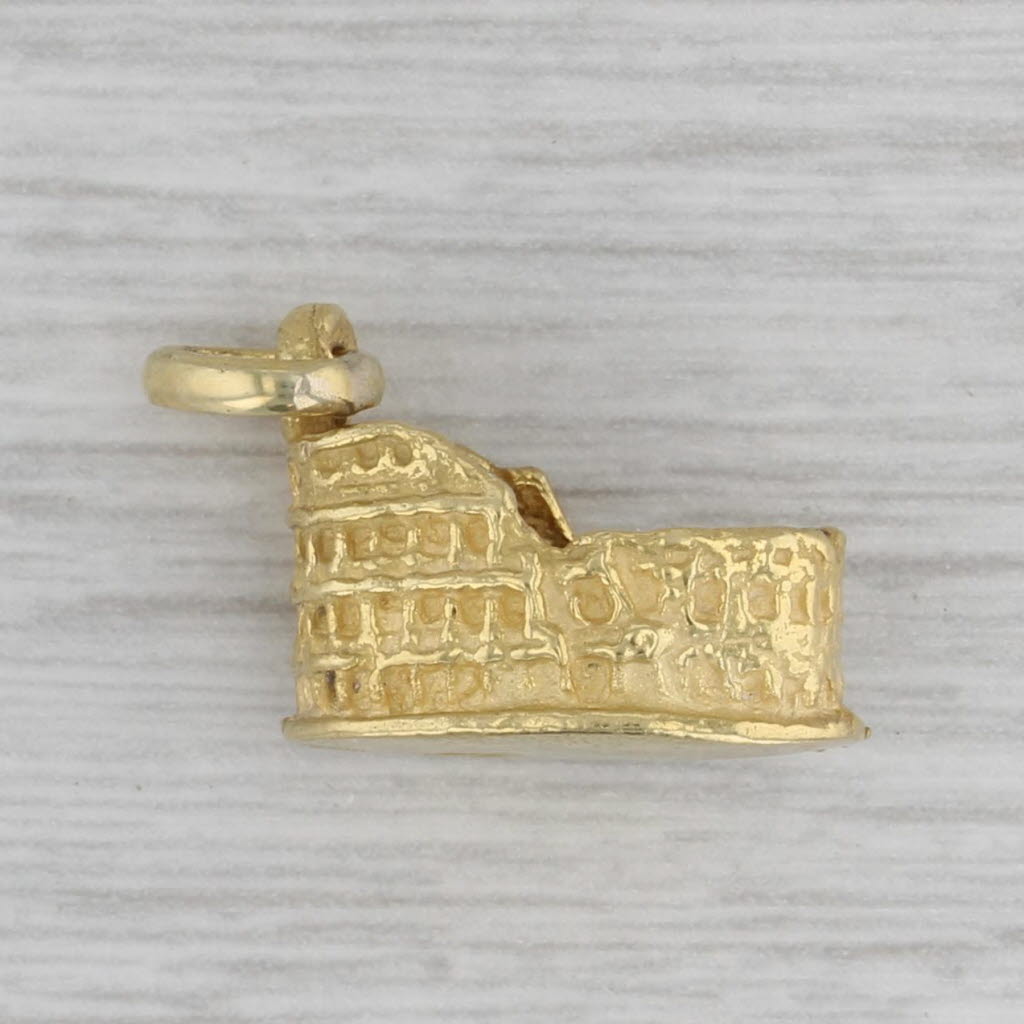 Gray Roman Colosseum Charm 18k Yellow Gold Vintage Rome Italy Souvenir Pendant