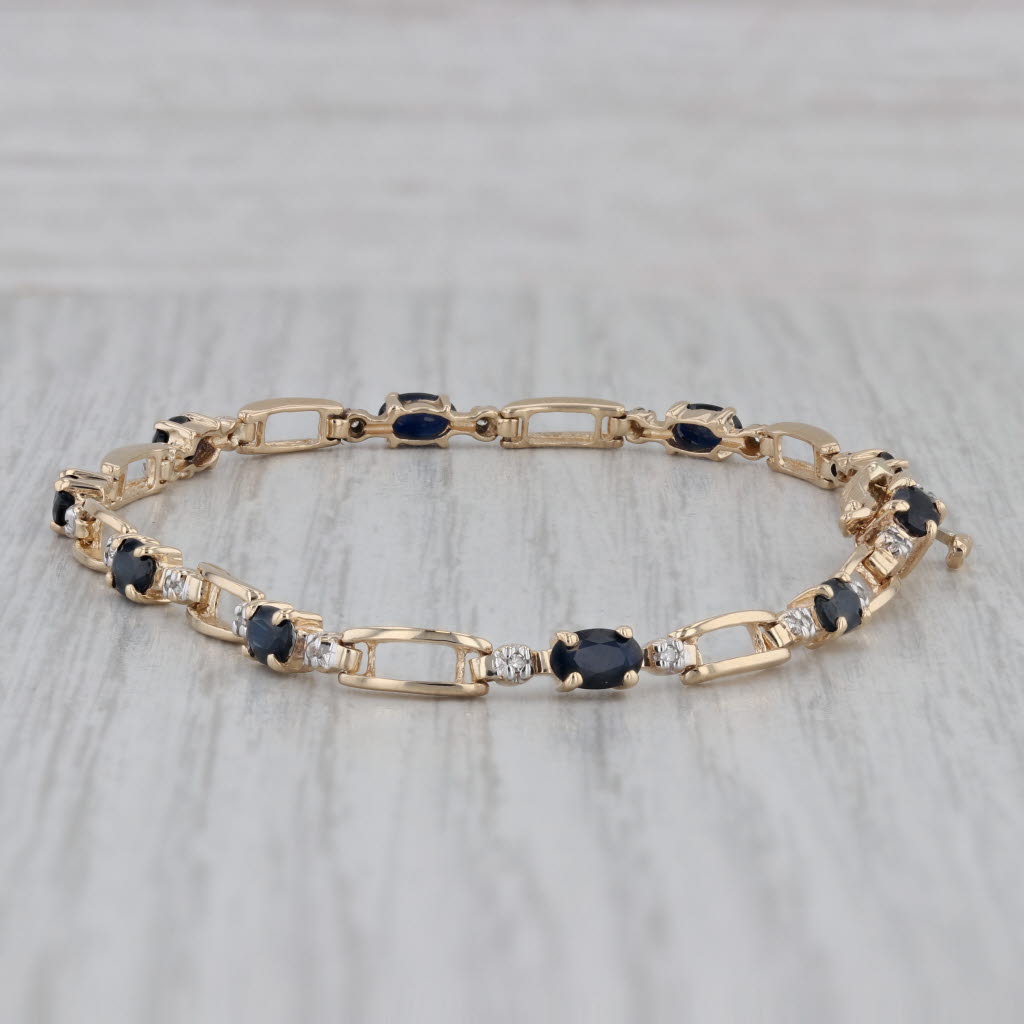 Gray 3.08ctw Blue Sapphire Diamond Bracelet 10k Yellow Gold 7" 3.3mm