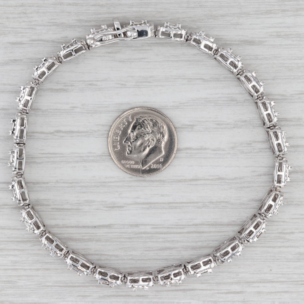 Gray 4.05ctw Diamond Halos Tennis Bracelet 10k White Gold 7.75" 7.8mm