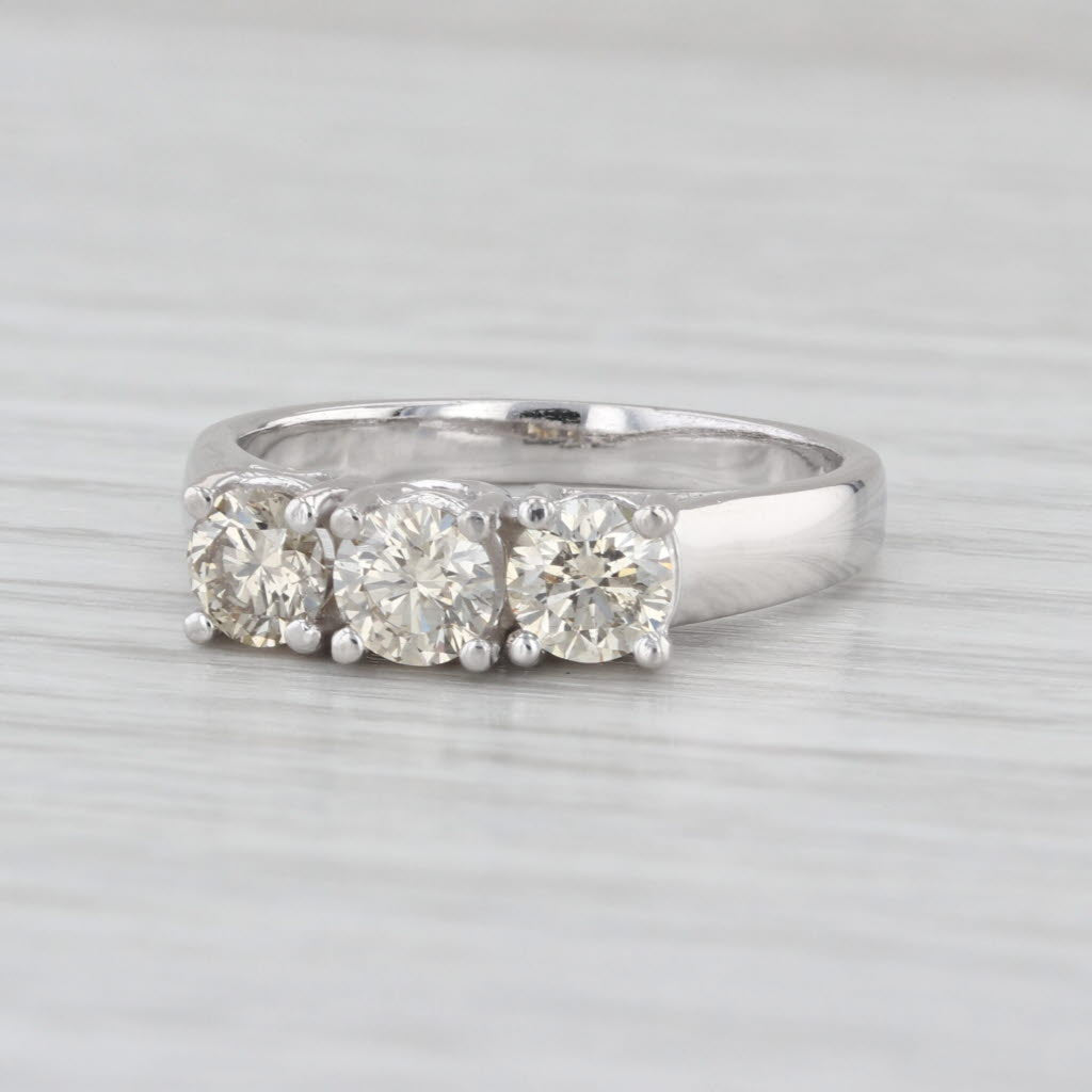1.09ctw Champagne Diamond 3-Stone Engagement Ring 14k White Gold Size 6.25