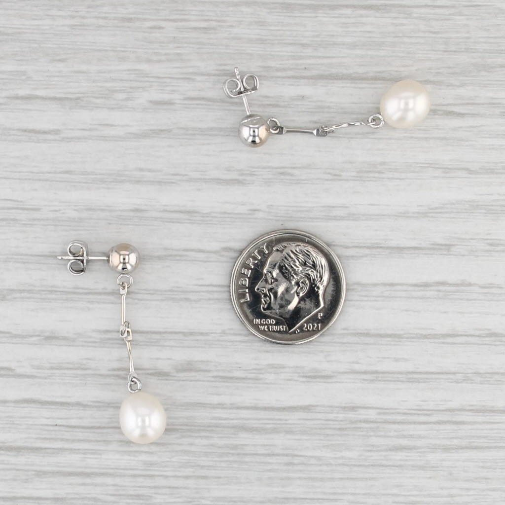 Cultured Pearl Dangle Earrings 10k White Gold Chain Drops