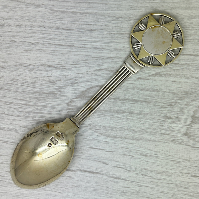 Dark Gray Vintage 1931 Anton Michelsen Sterling Silver Enamel Christmas Spoon Denmark