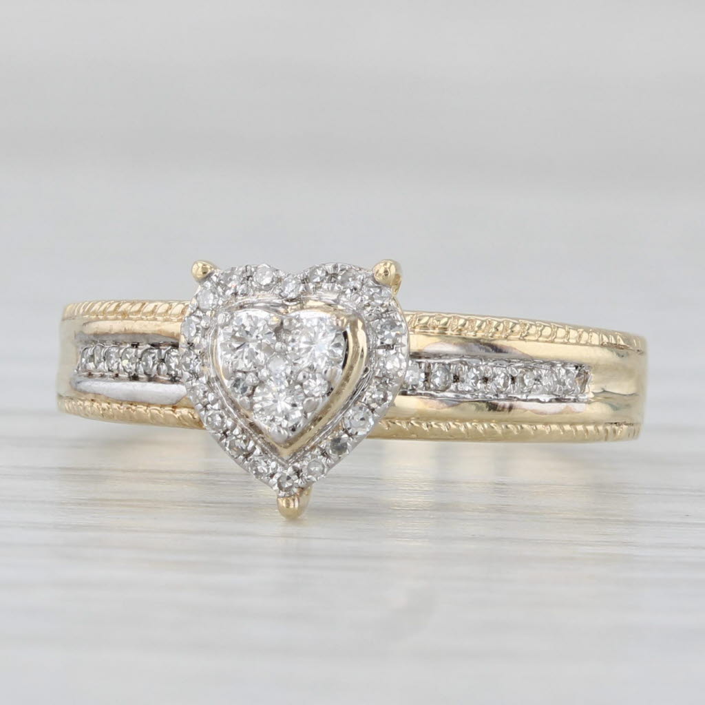 Light Gray 0.14ctw Diamond Halo Heart Engagement Ring 10k Yellow Gold Size 7.25 Engagement