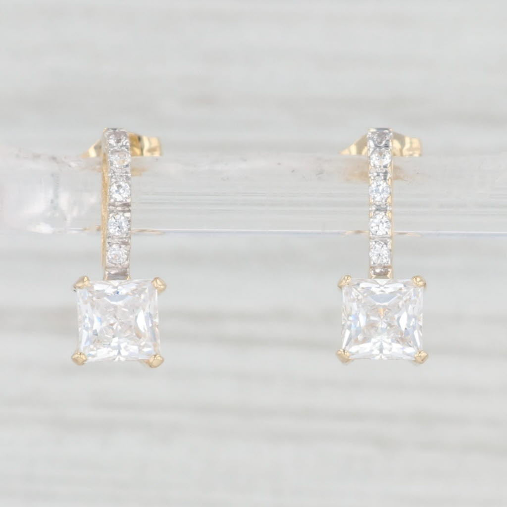 Light Gray 1.60ctw Princess Cubic Zirconia Drop Earrings 14k Yellow Gold