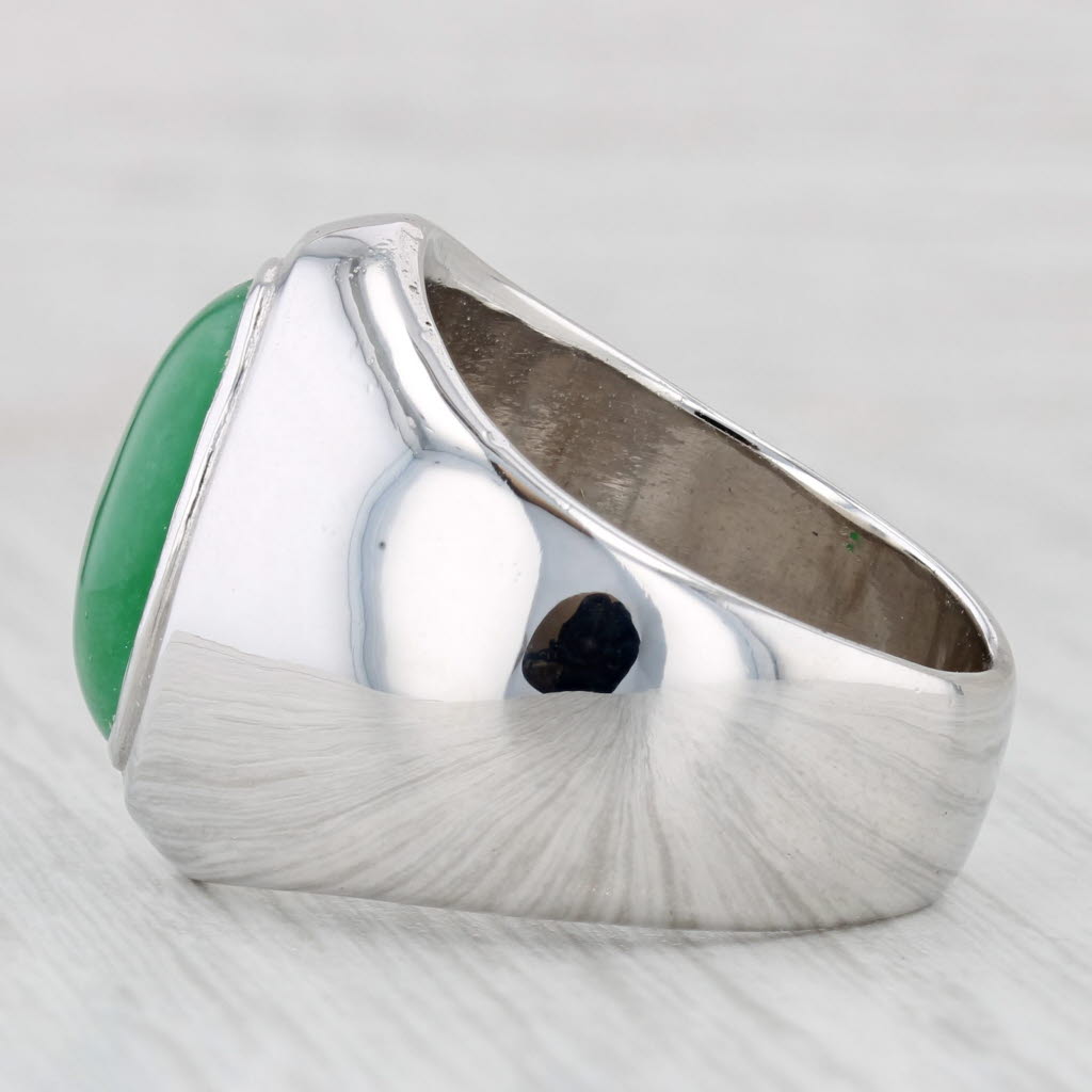 Light Gray Jadeite Jade Solitaire Ring 900 Platinum Oval Cabochon Solitaire Sz 10.25 Papers