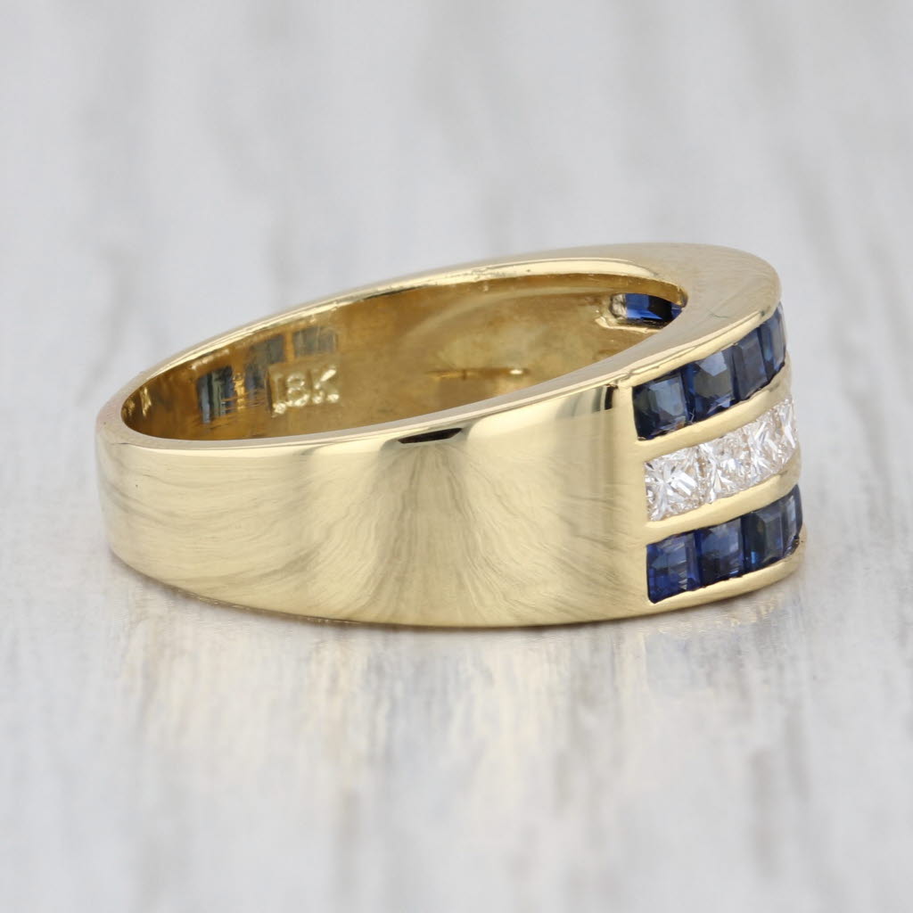 Spark Blue Sapphire Diamond Ring 18k Gold Size 7.25 Wedding Bridal Anniversary