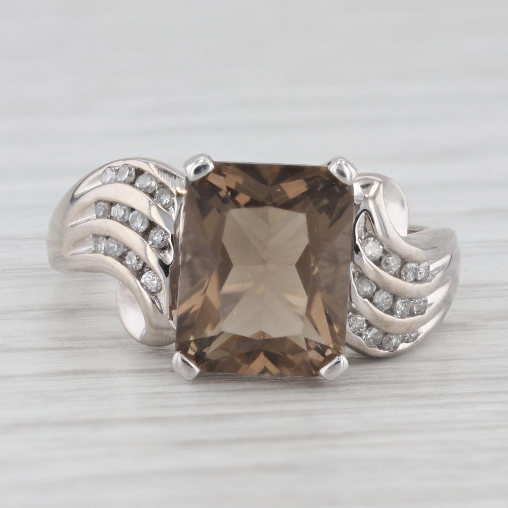 Light Gray 3.47ctw Smoky Quartz Diamond Ring 10k White Gold Size 7