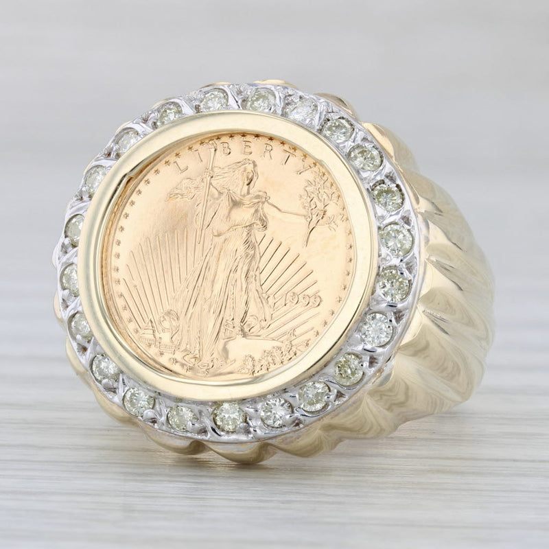 0.65ctw Diamond Halo American Eagle Coin Ring 10k Gold 22k $5 Size 10 1/10oz