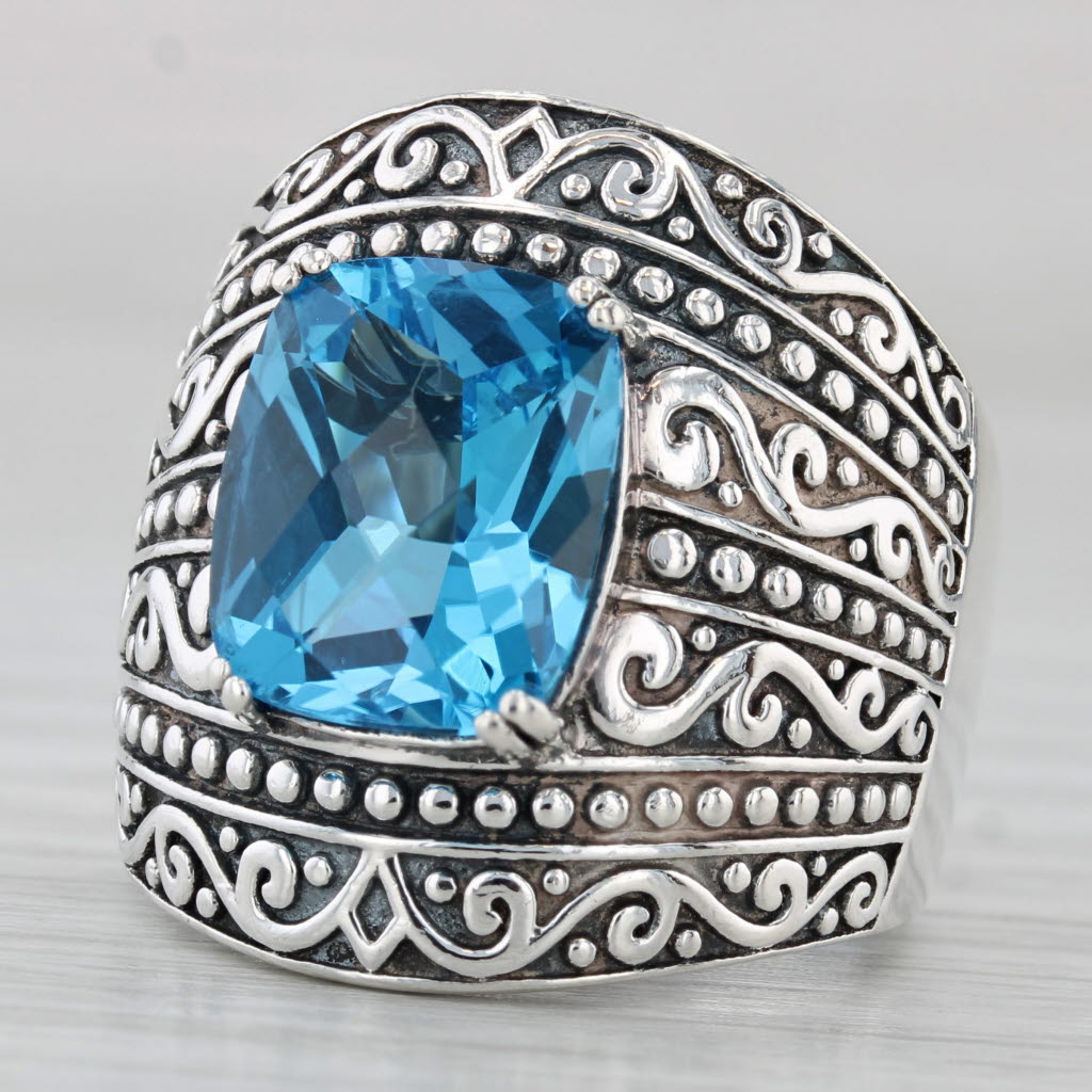 Light Gray Effy 7ct Cushion Blue Topaz Ring Sterling Silver Ornate Size 7.25