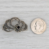 Black Glass Marcasite Brooch Sterling Silver Vintage Pin