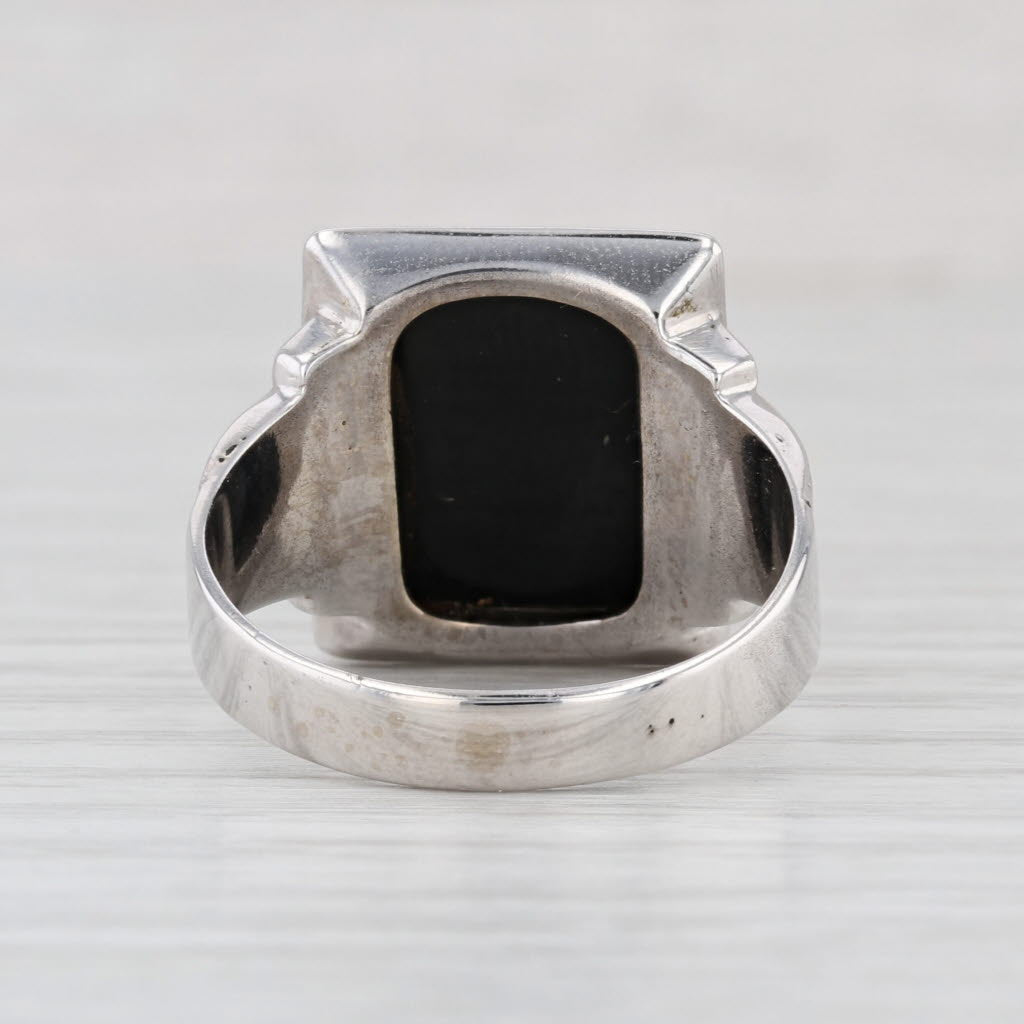 Onyx Signet Ring 10k White Gold Size 10 Vintage Men's