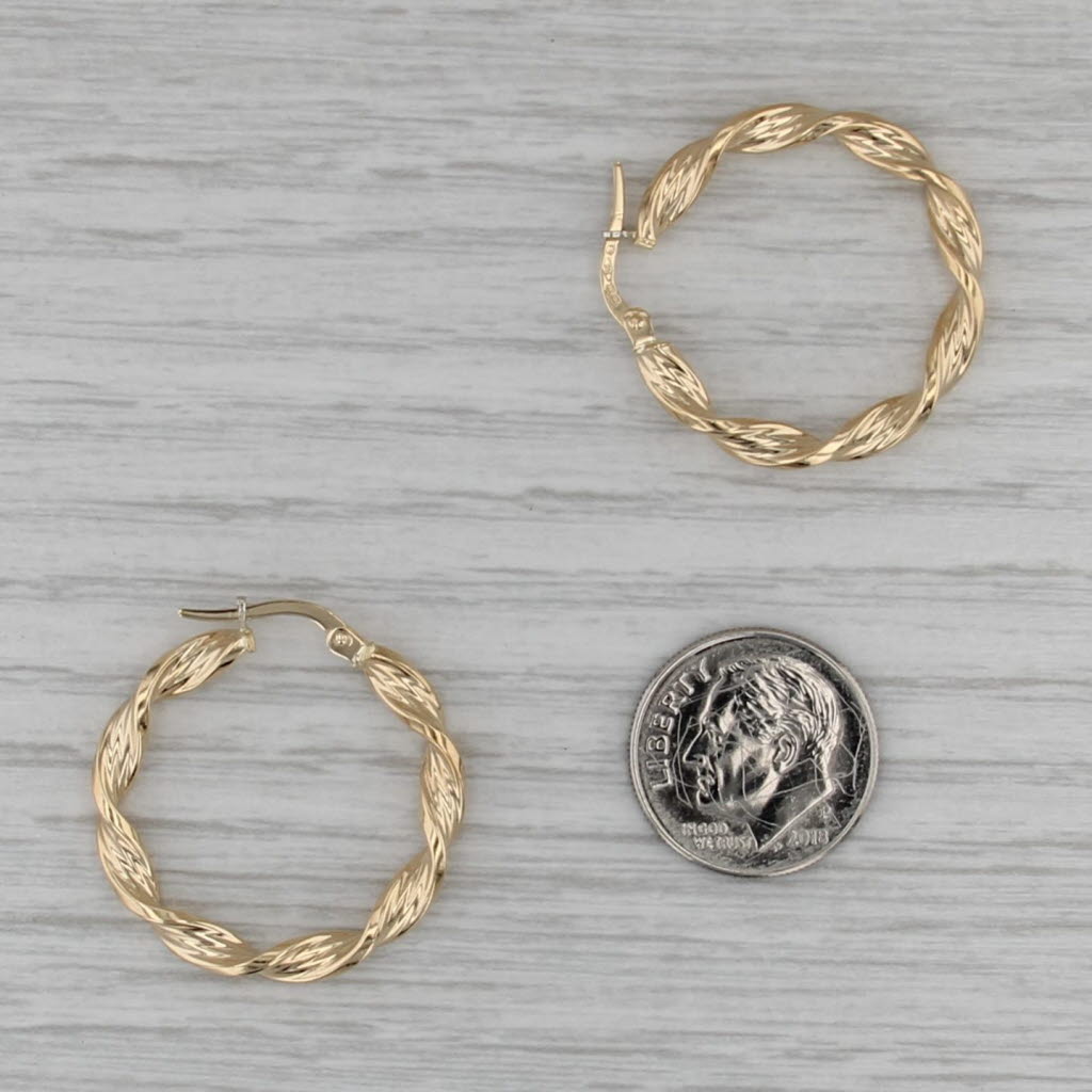 Twist Rope Hoop Earrings 18k Yellow Gold Snap Top Round Hoops