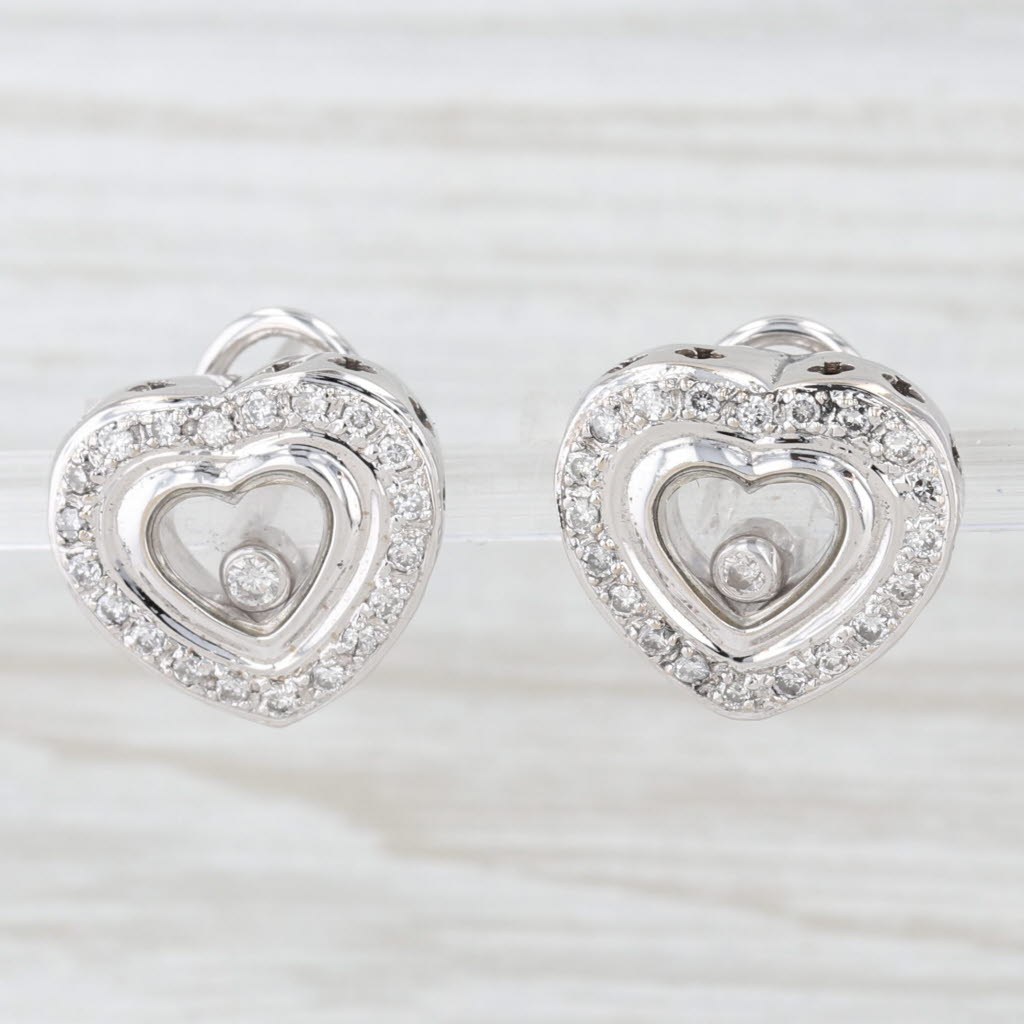 Light Gray 0.46ctw Floating Diamond Halo Heart Stud Earrings 18k White Gold Omega Backs