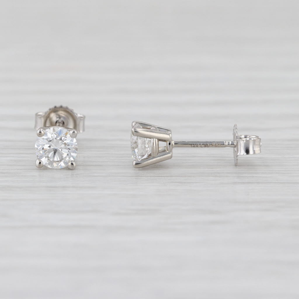 IGI 0.71ctw Lab Grown Diamond Stud Earrings 14k White Gold Round Solitaire Studs
