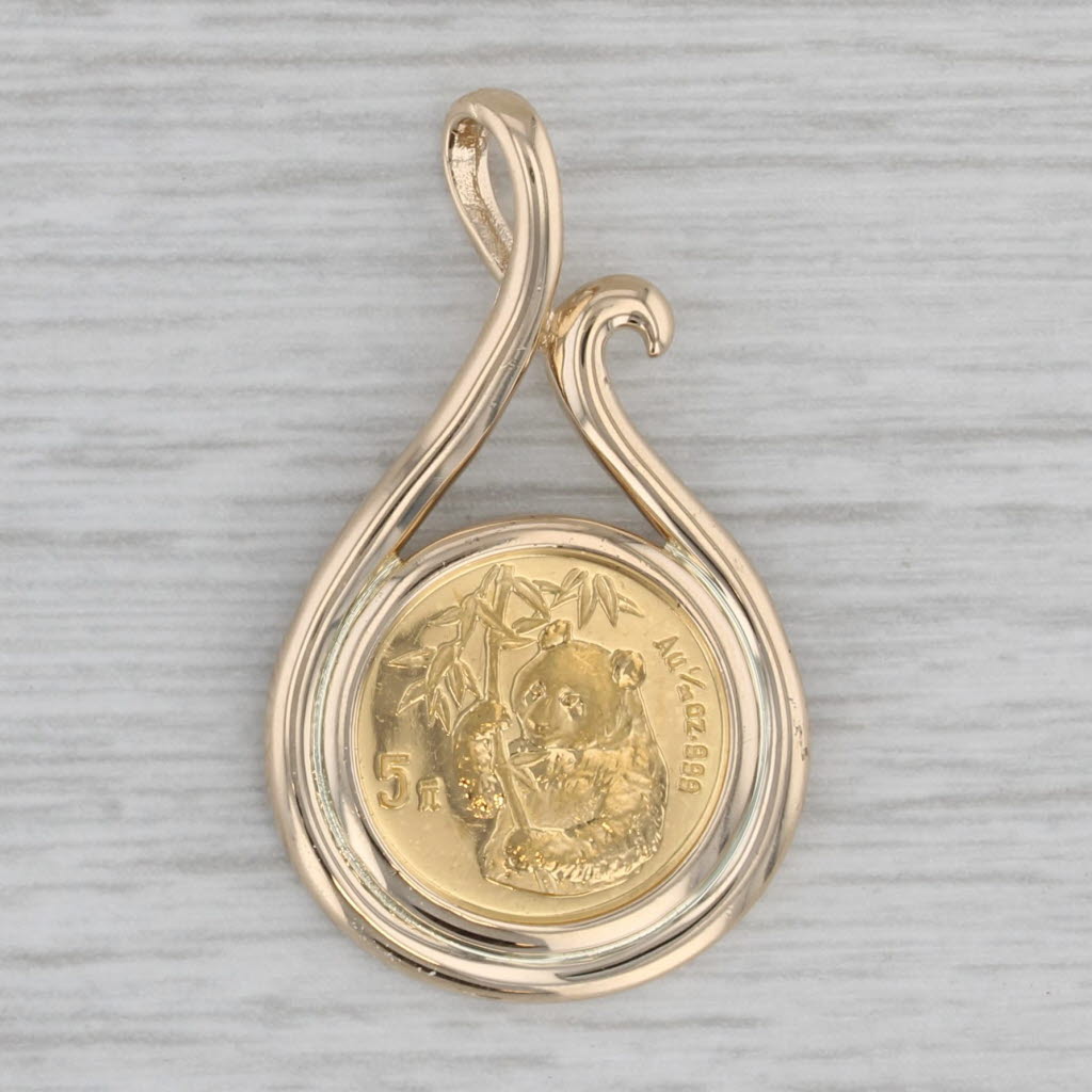 Gray 1995 1/20oz 5 Yuan Authentic Chinese Panda Coin Pendant 14k 22k Yellow Gold