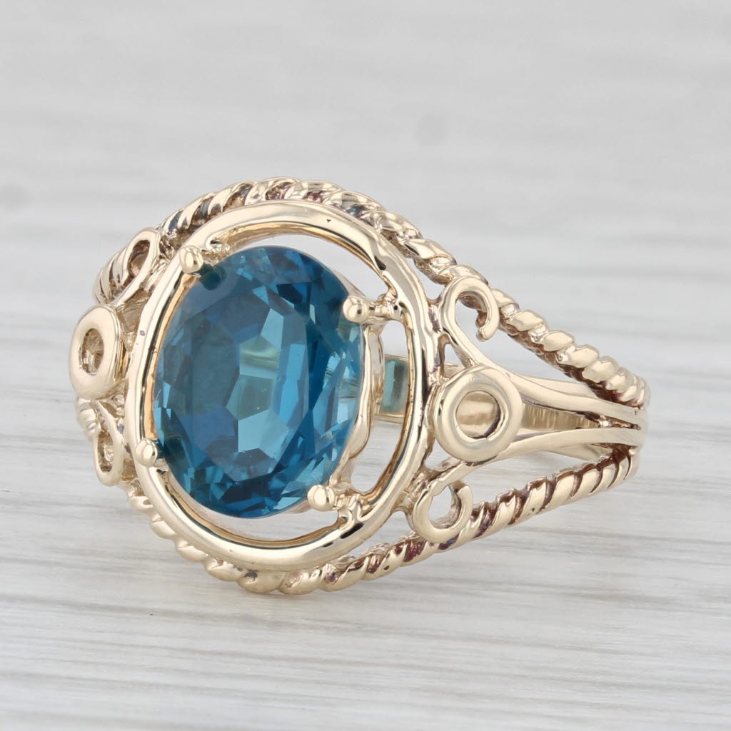 Light Gray 2.40ct Oval London Blue Topaz Ring 10k Yellow Gold Size 7 Ornate