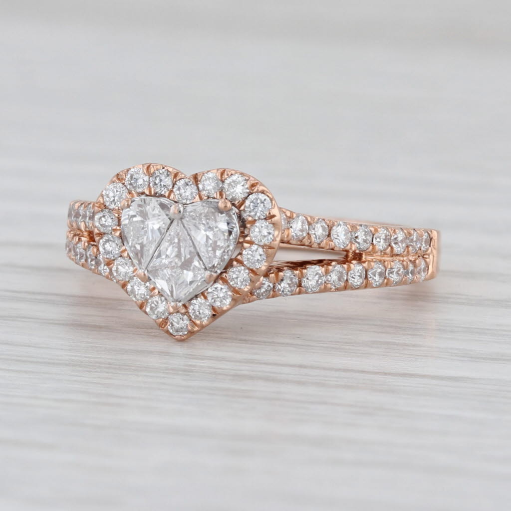 1.08ctw Diamond Heart Halo Engagement Ring 14k Rose Gold Size 7