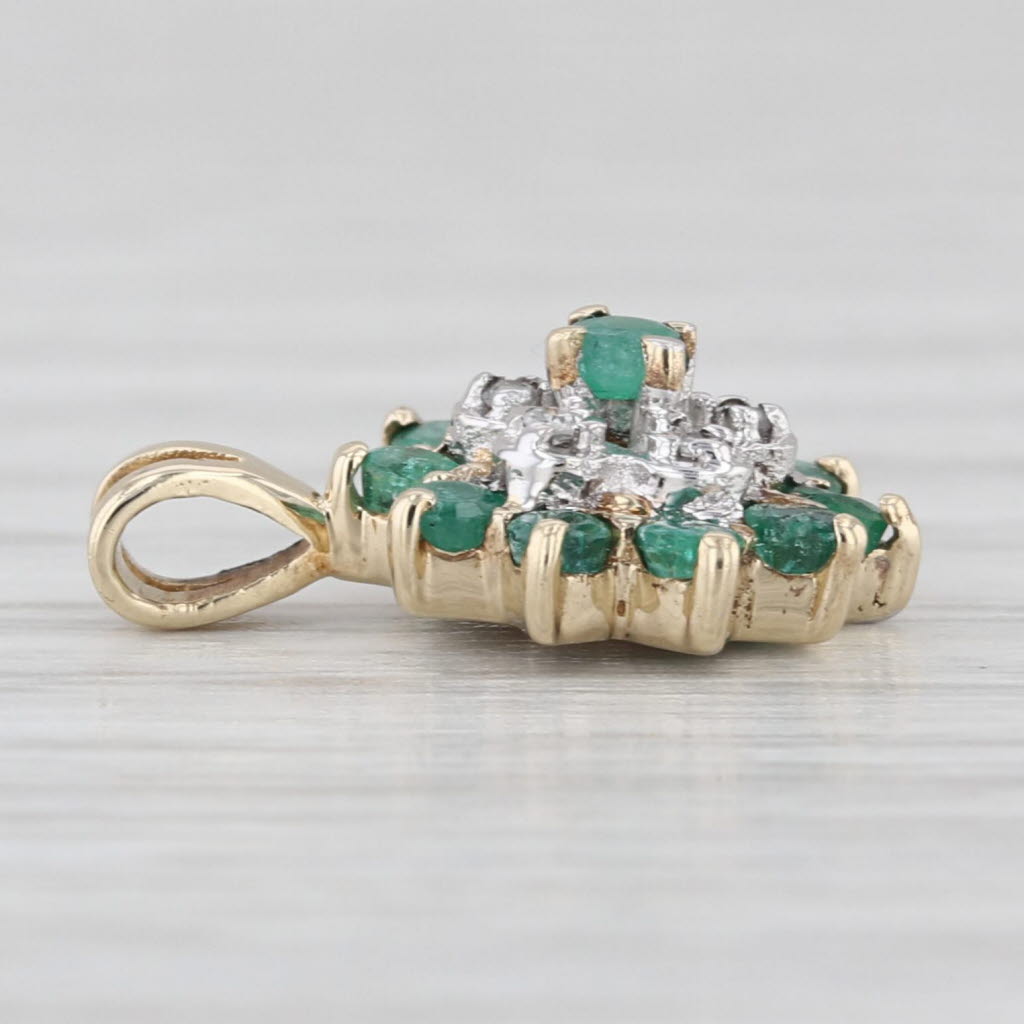 0.42ctw Emerald Diamond Flower Pendant 10k Yellow Gold Small Drop