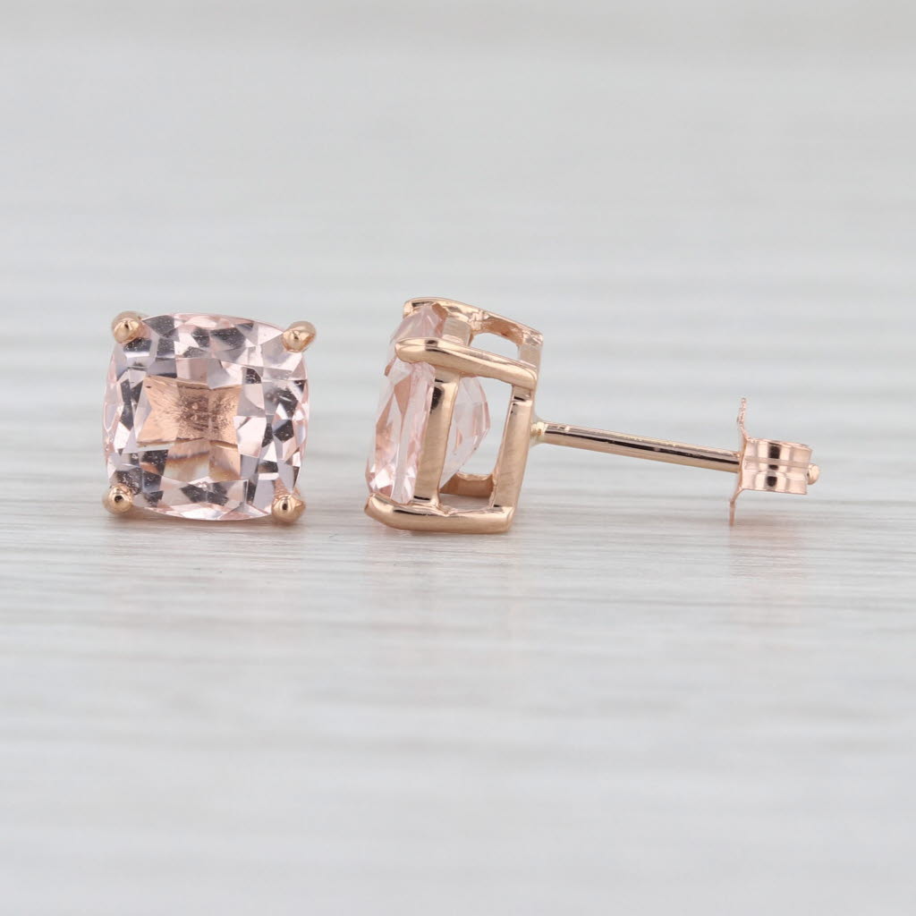 2.60ctw Morganite Stud Earrings 14k Rose Gold Cushion Solitaire Studs
