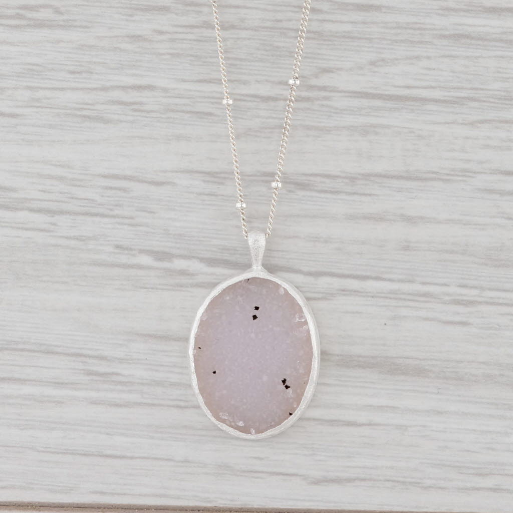 New Nina Wynn Druzy Quartz Pendant Necklace Sterling Silver 15-17" Adjustable
