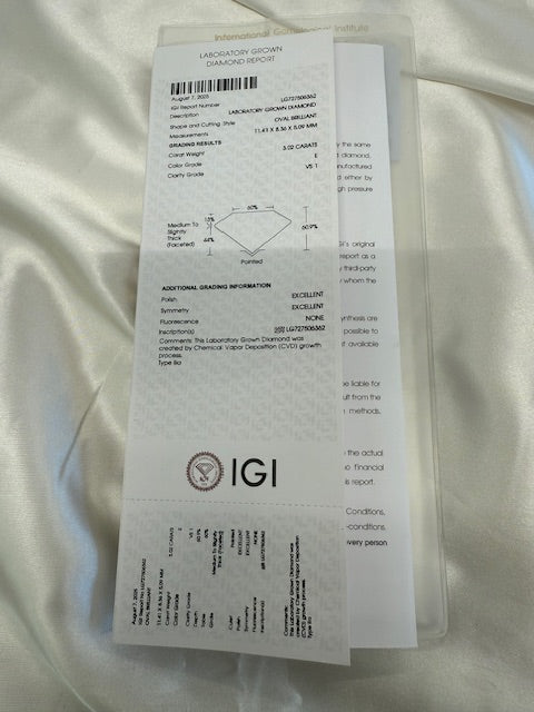 New IGI 3.75ctw Oval Lab Grown Diamond Engagement Ring 14k White Gold Size 6.5