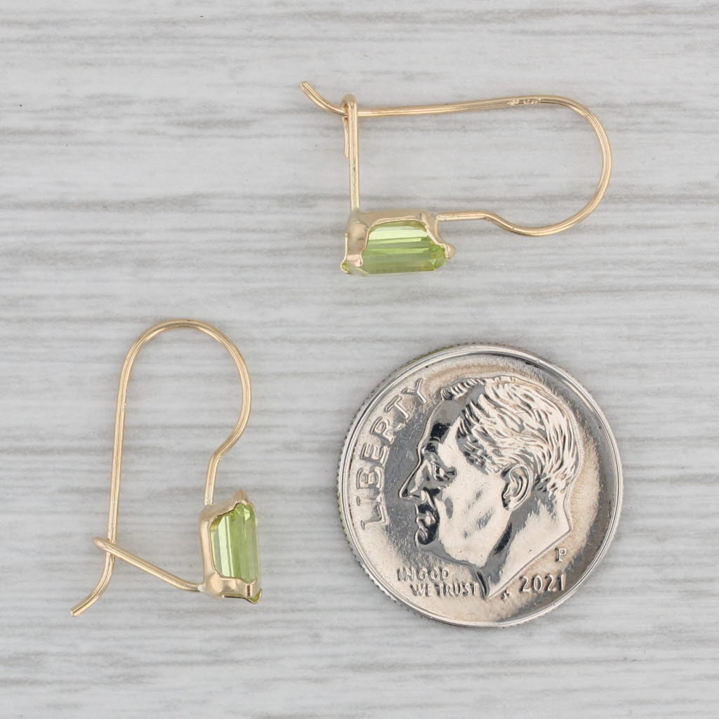 Gray 1.40ctw Green Peridot Drop Earrings 14k Yellow Gold Hook Posts