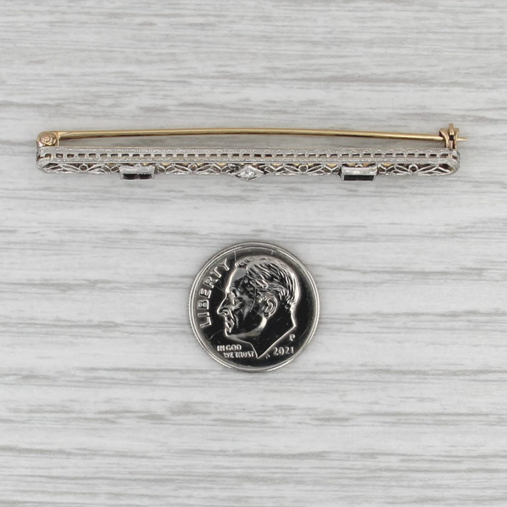 Blue Chalcedony Diamond Bar Pin 14k Gold Platinum Brooch