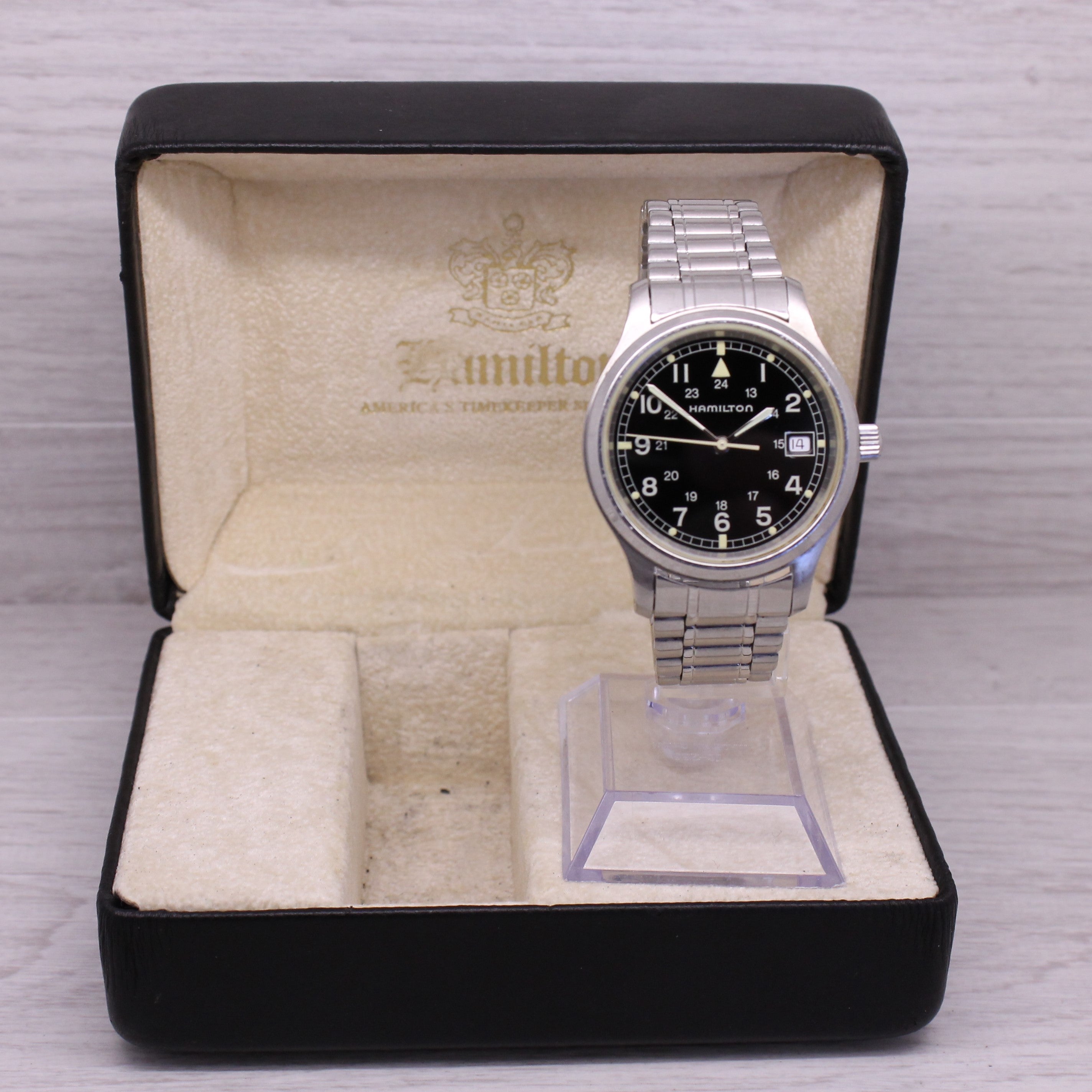 Dark Gray Vintage 1980’s Hamilton ref.8787 36mm Stainless Steel Mens Quartz Watch w Box