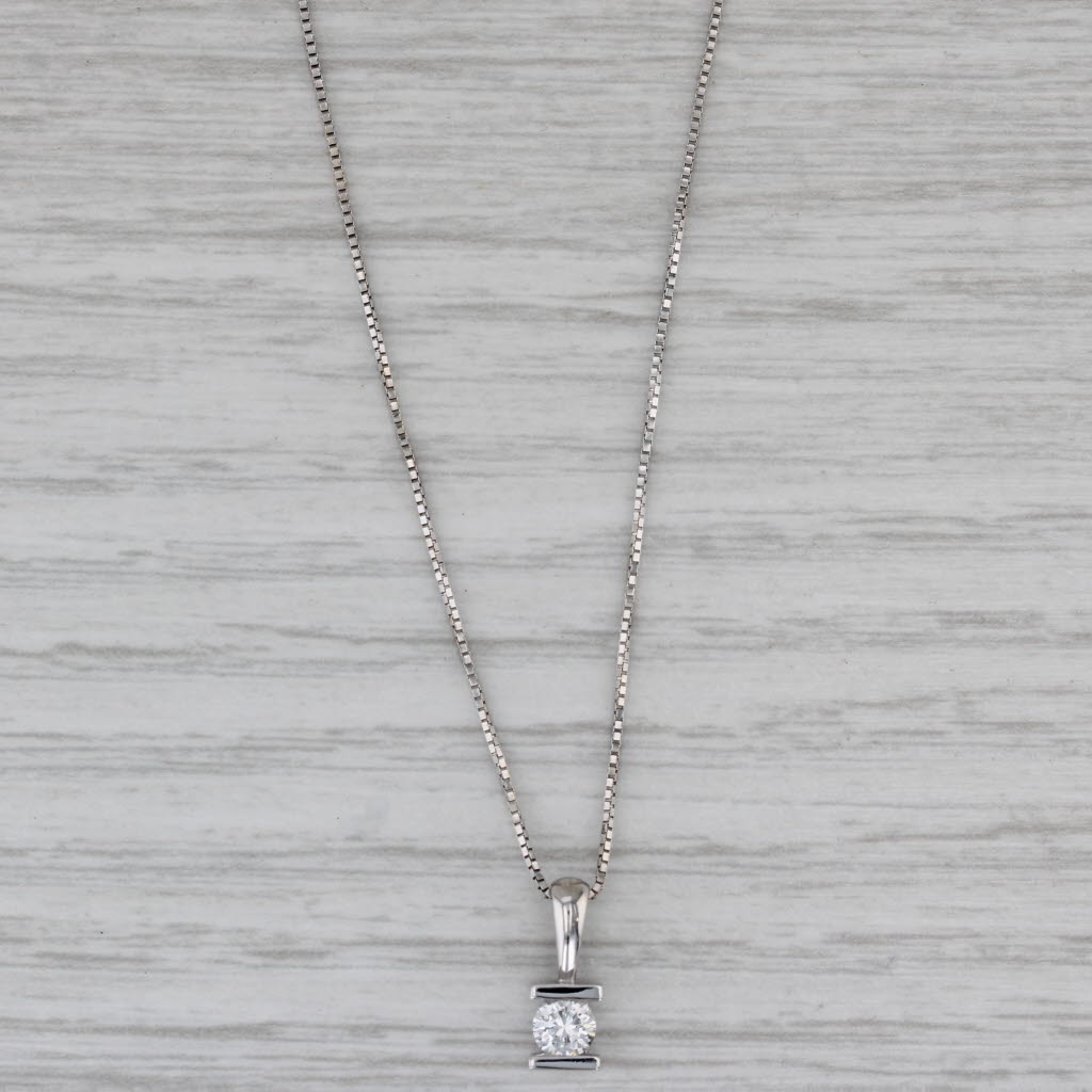 Gray 0.25ct Diamond Solitaire Pendant Necklace 14k White Gold 19" Box Chain