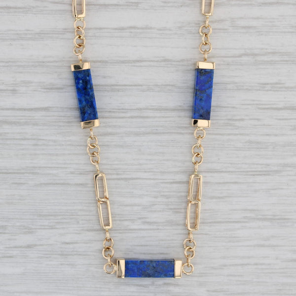 Vintage Lapis Lazuli Blue Stone Necklace 14k Yellow Gold 24.5" 4.6mm