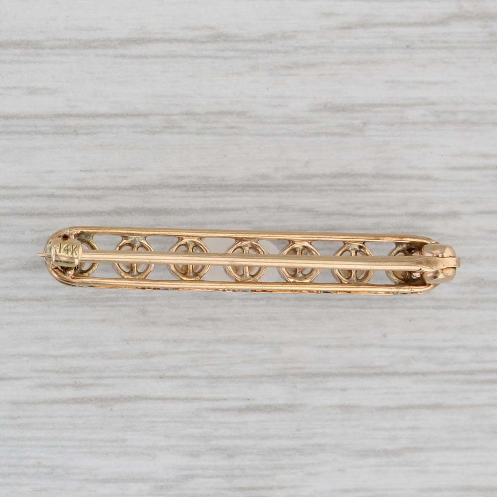 Gray Cultured Pearl Bar Pin 14k Yellow Gold Vintage Brooch