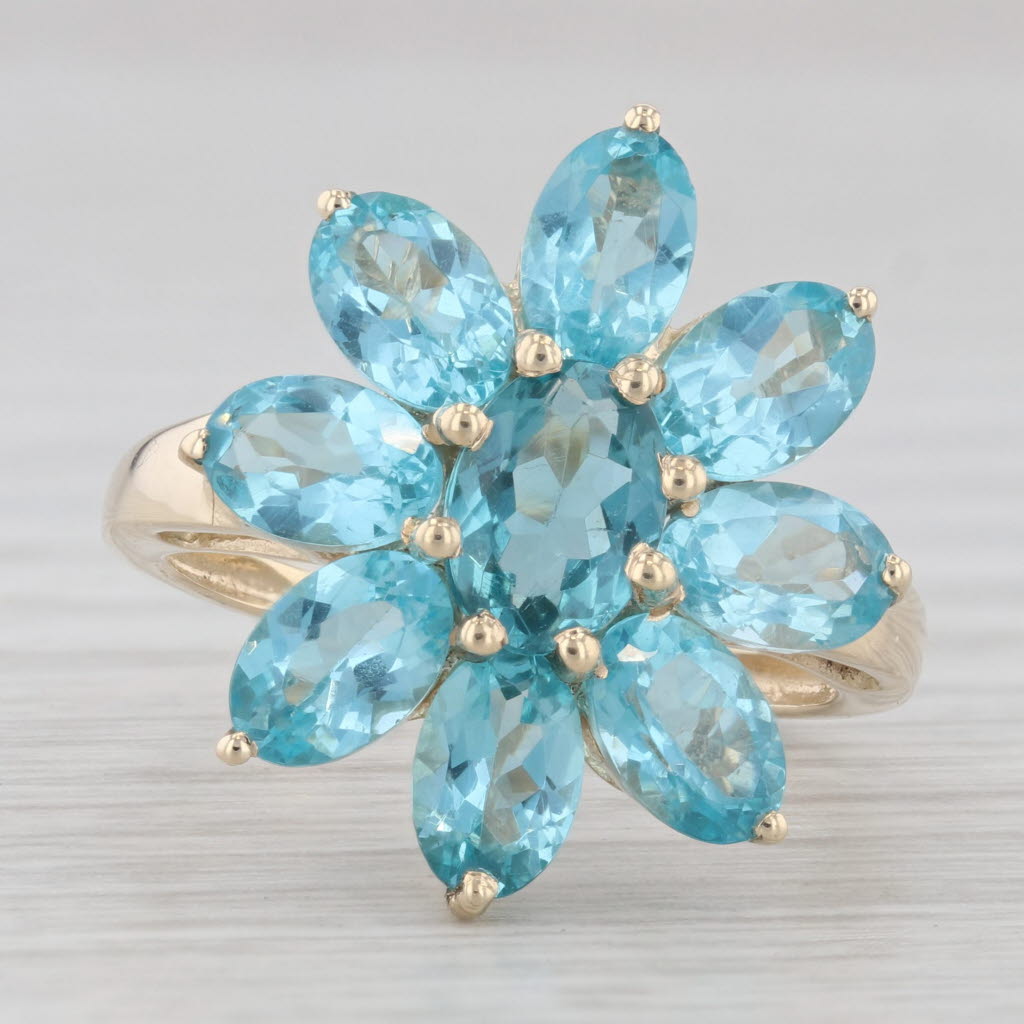 Light Gray 4ctw Light Blue Apatite Cluster Cocktail Ring 10k Yellow Gold Size 6.25