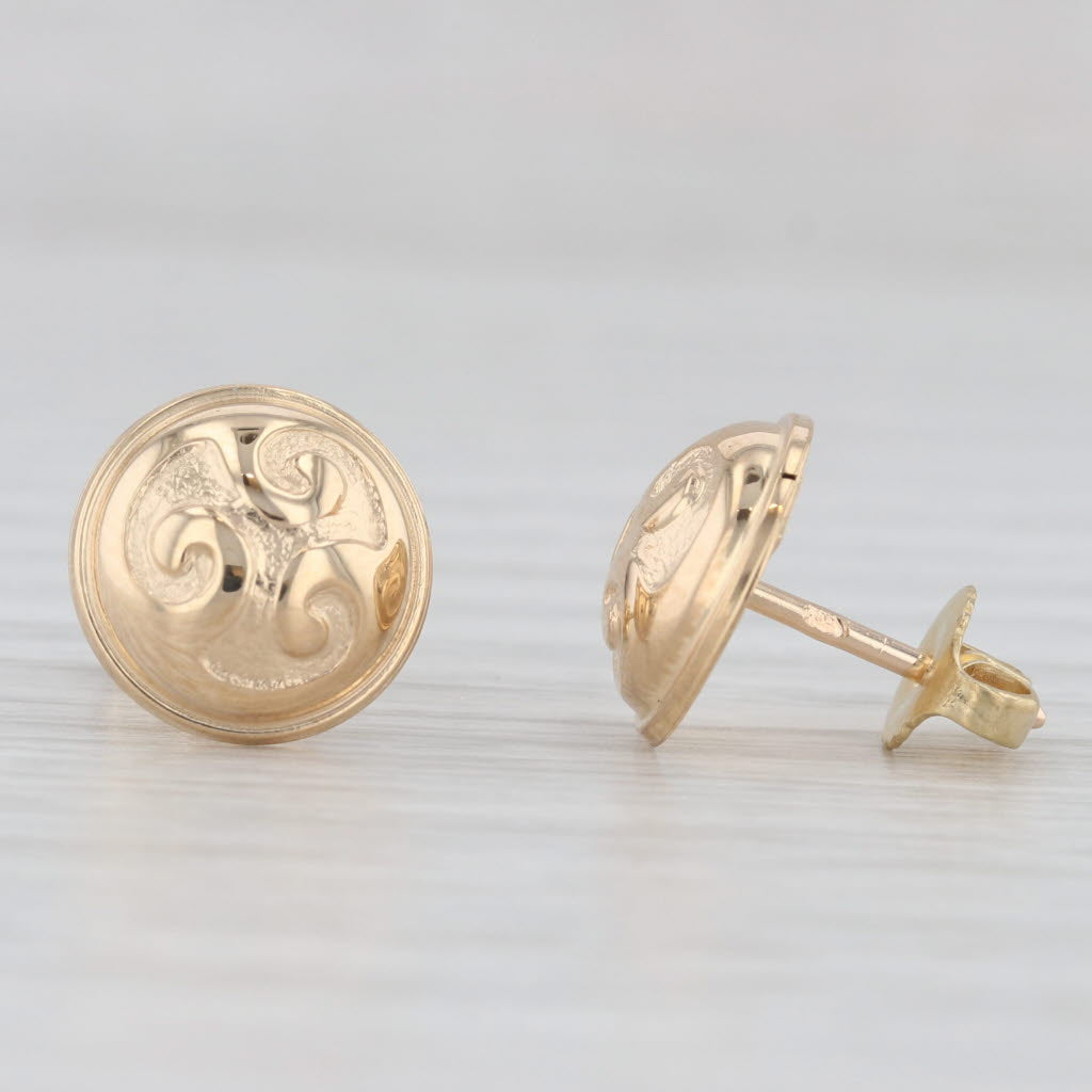Light Gray Charles Garnier Swirl Stud Earrings 18k Yellow Gold French