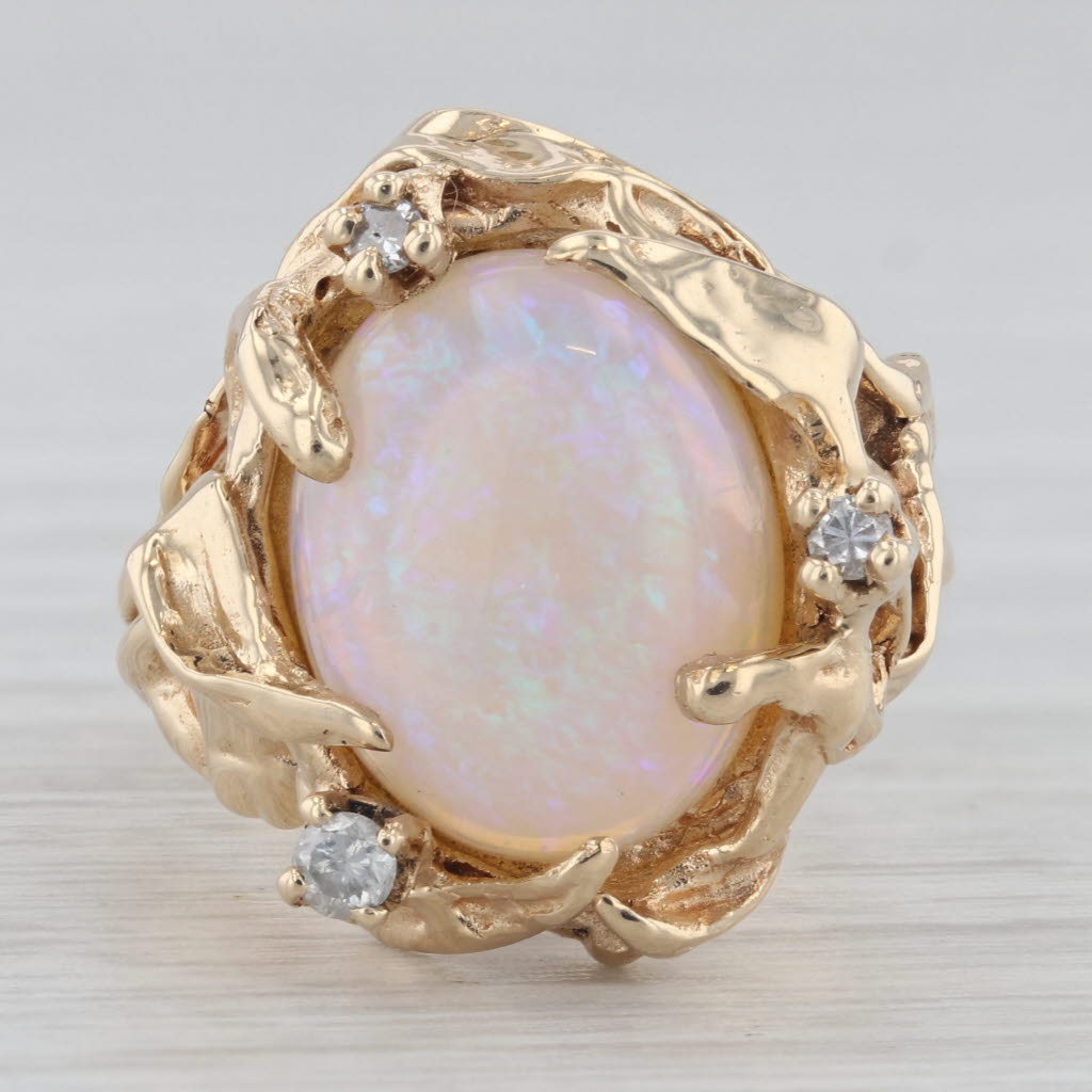 Gray Opal Oval Cabochon Diamond Nest Ring 14k Yellow Gold Size 7.75