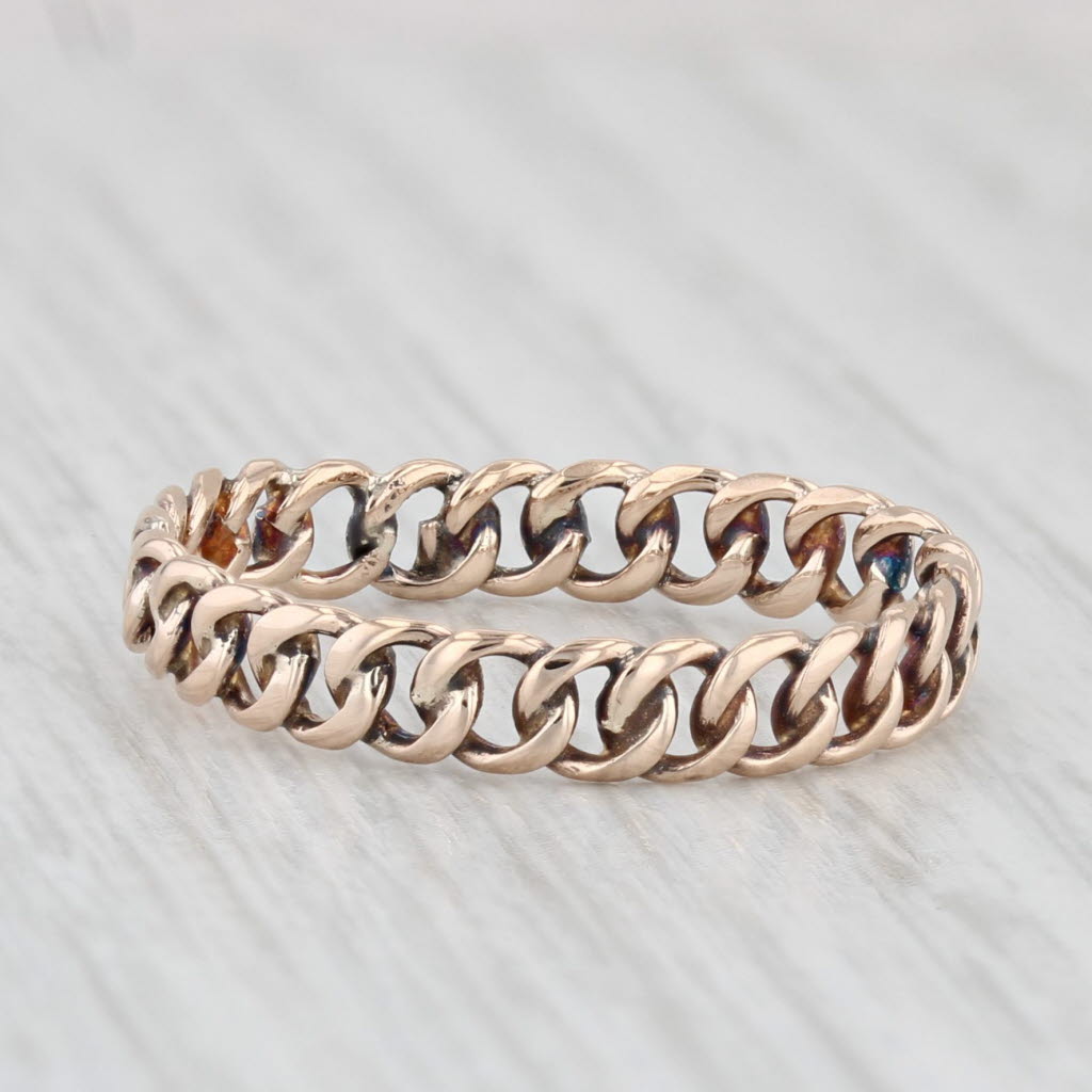 Light Gray Vintage Cable Chain Ring 10k Yellow Gold Size 7.75 Stackable Band