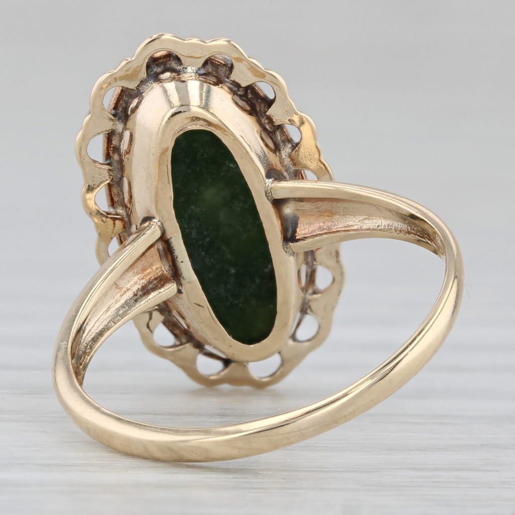 Gray Green Nephrite Jade Ring 10k Yellow Gold Oval Solitaire Size 5.75