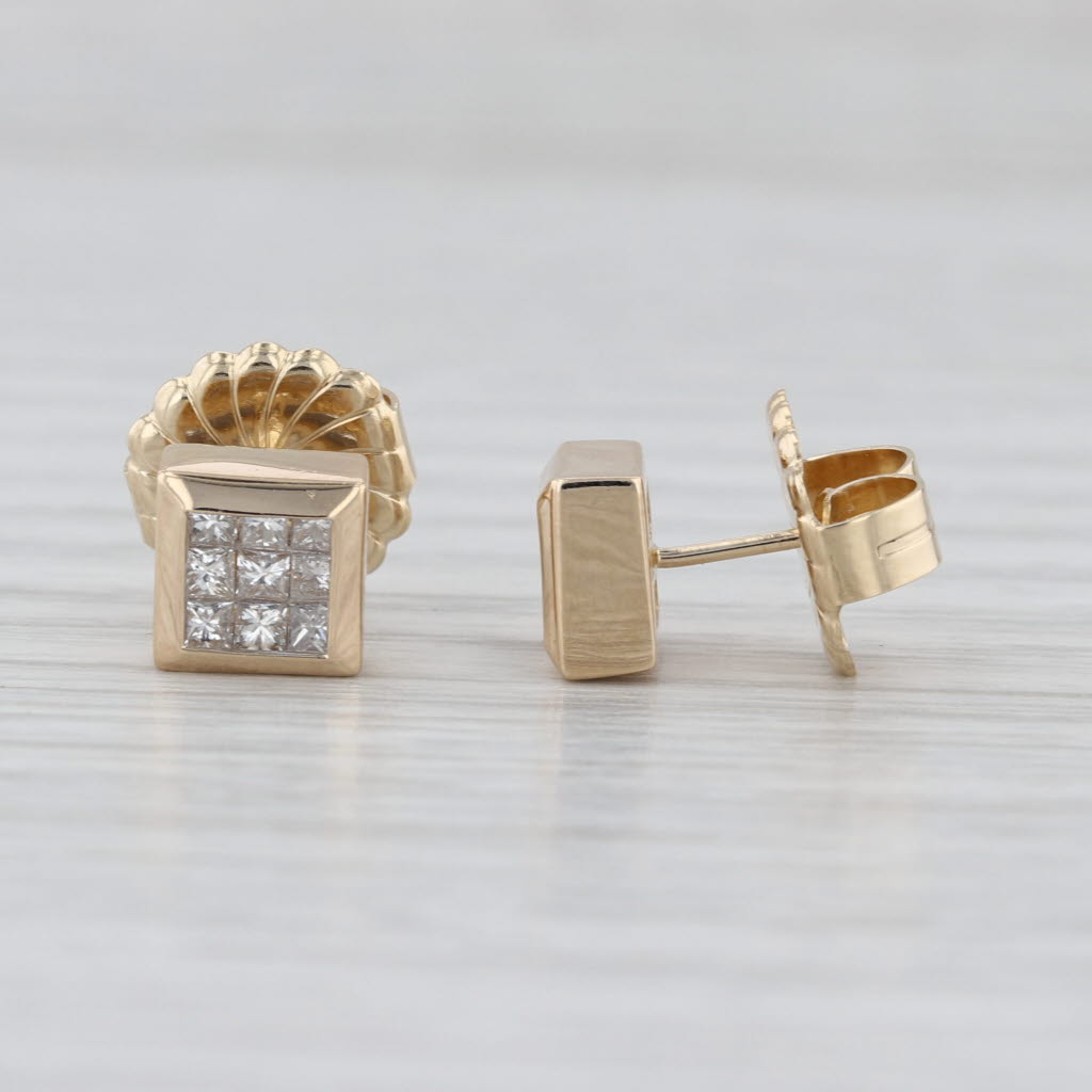 0.50ctw Diamond Princess Stud Earrings 14k Yellow Gold Square Studs