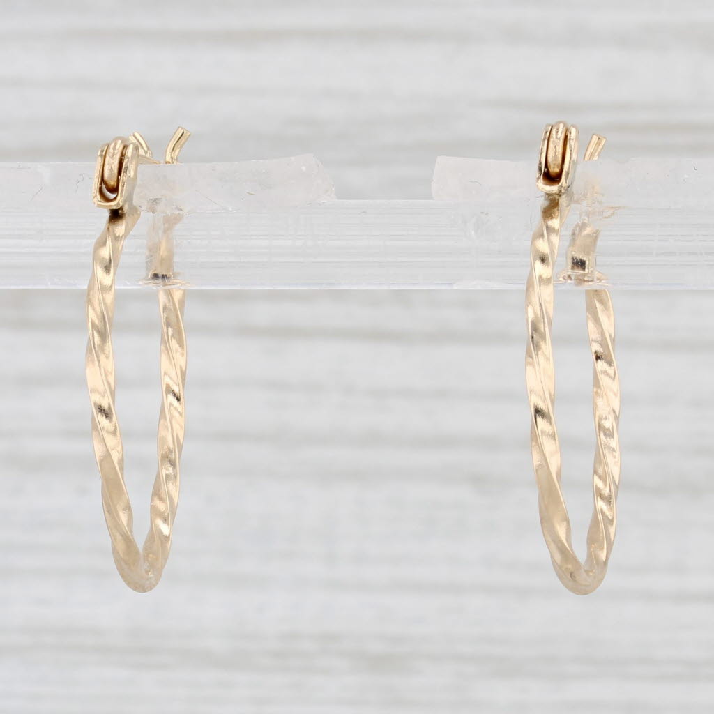 Light Gray Twist Hoop Earrings 14k Yellow Gold Snap Top Round Hoops