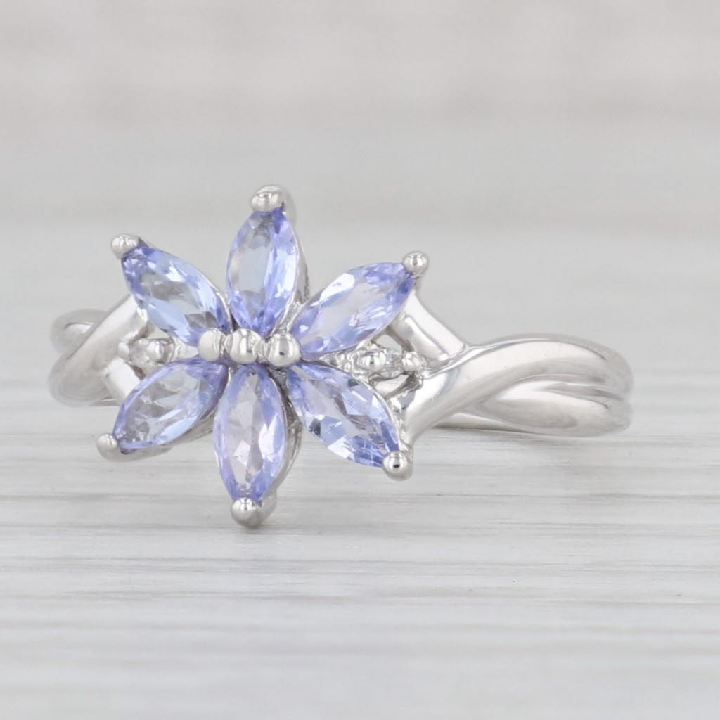 Light Gray 0.90ctw Tanzanite Flower Ring 10k White Gold Size 8 Diamond Accents