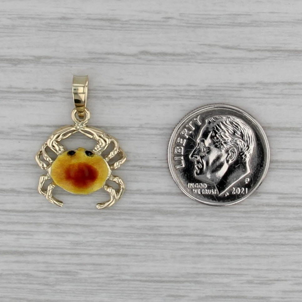Crab Pendant 14k Yellow Gold Enamel Nautical Jewelry
