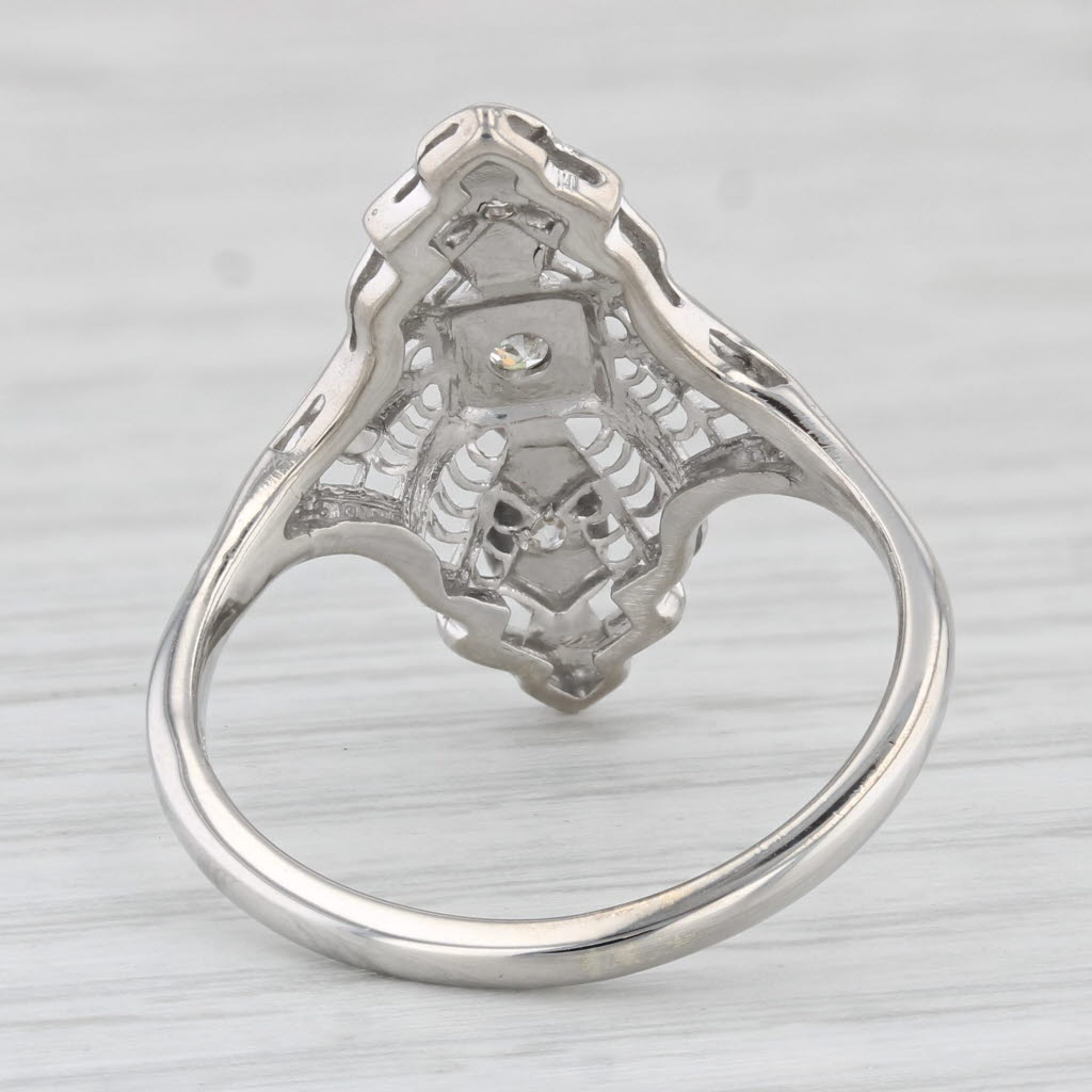 Light Gray Antique Diamond Filigree Ring 14k White Gold Size 9.5