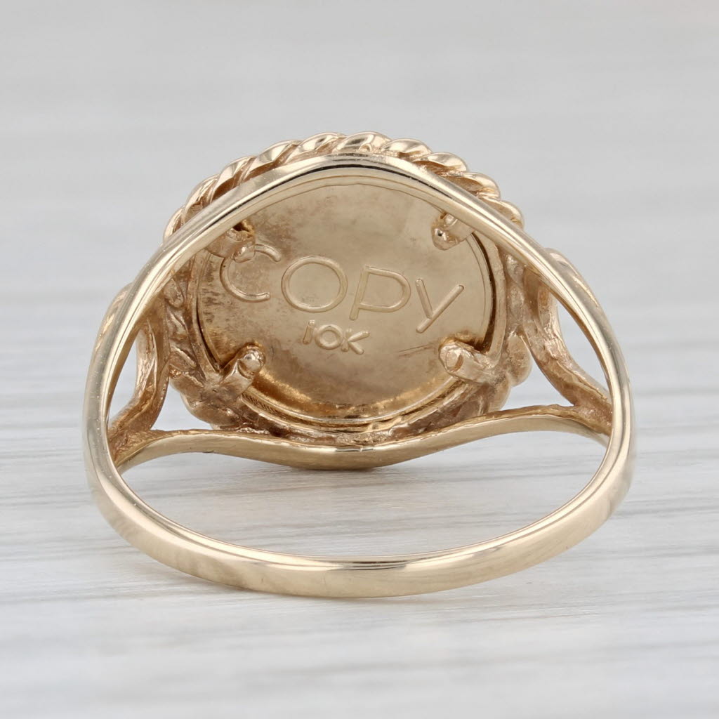 Gray Chinese Panda Coin Copy Ring 10k Yellow Gold Size 6.25