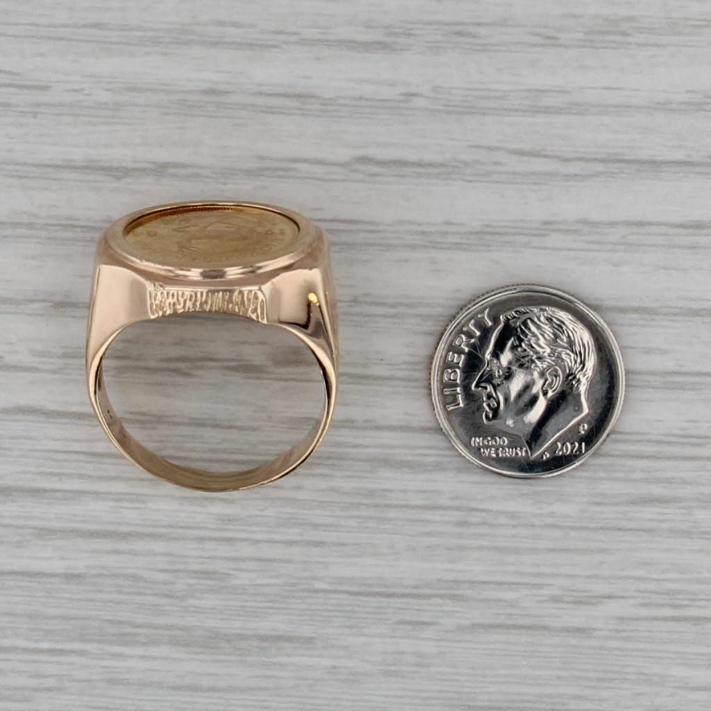 1984 1/10 oz Krugerand South African Coin Ring 14k 22k Yellow Gold Size 10.25