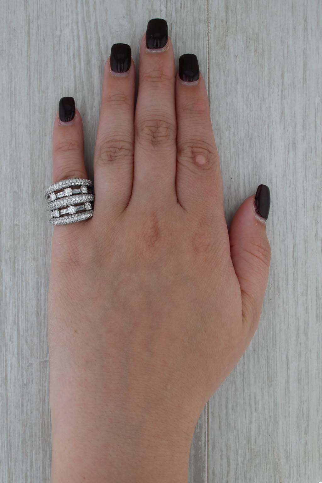 3.80ctw Stacked Multiband Ring 18k White Gold Size 6 Bock Cocktail Anniversary