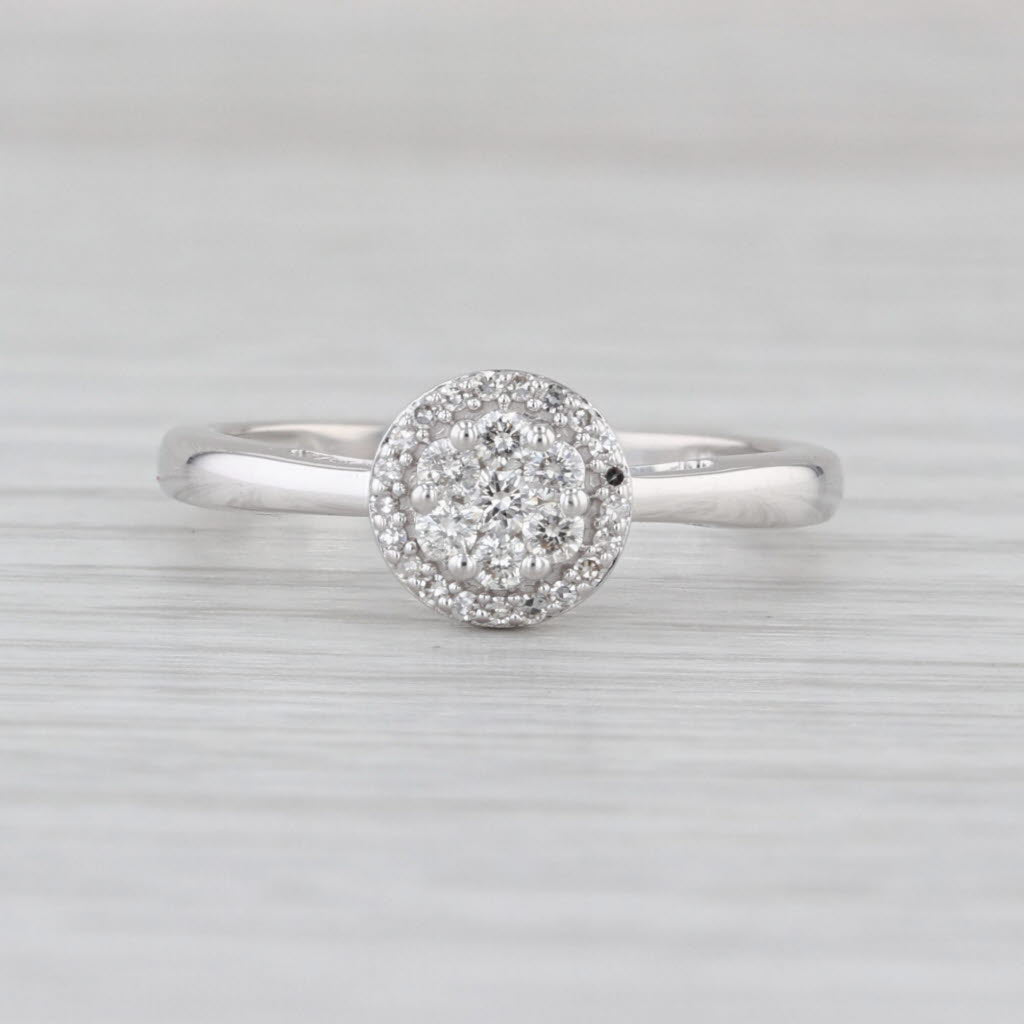 0.22ctw Diamond Cluster Halo Engagement Ring 10k White Gold Size 7