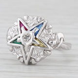 Vintage Order Eastern Star Masonic Signet Ring Diamond 14k White Gold Size 5 OES